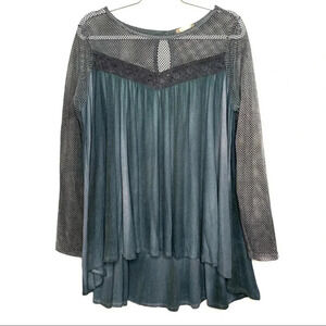 Altar’d State Tye Dye Hi Low Net Sleeve Boho Top Size Small